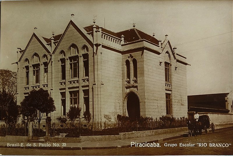 Piracicaba, São Paulo - Grupo Escolar Rio Branco  - Cartão Postal Antigo Original