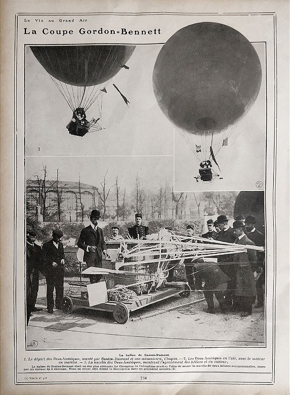 Aviação - Santos Dumont - Copa Gordon-Bennet - RARO. La Vie au Grand Air, Original de 1906