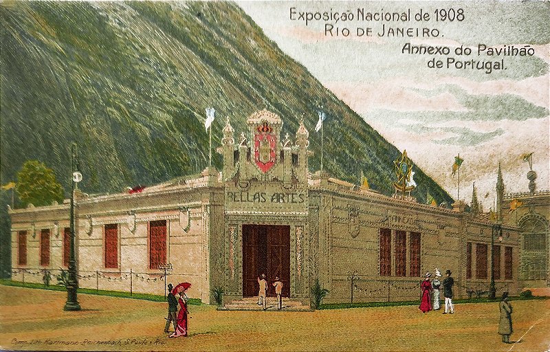 Rio de Janeiro - Exposição Nacional de 1908 - Anexo do Pavilhão de Portugal - Cartão Postal Litográfico Antigo