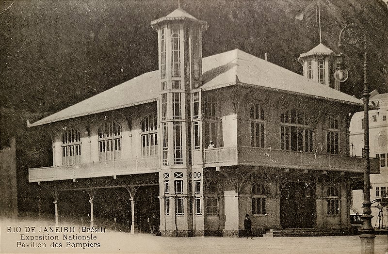 Rio de Janeiro - Exposição Nacional de 1908 - Pavilhão dos Bombeiros - Cartão Postal Antigo Original