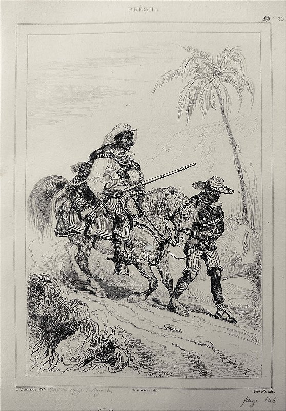 Brasil Império - Capitão do Mato - Gravura original de 1837 de Lalaisse, Charles - 120523