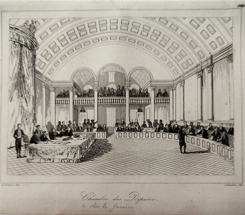 Brasil Império - Rio de Janeiro – J. Arnout - Gravura original de 1837, titulada Câmara dos Deputados - 120523