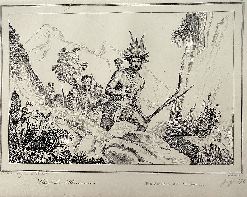 Brasil Império - Índios - Gravura original de 1837, titulada Chefe Bororo - 120523