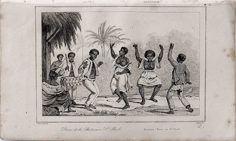 Brasil Império - São Paulo - Gravura original de 1837 titulada Dança do Batuque em São Paulo - 240423