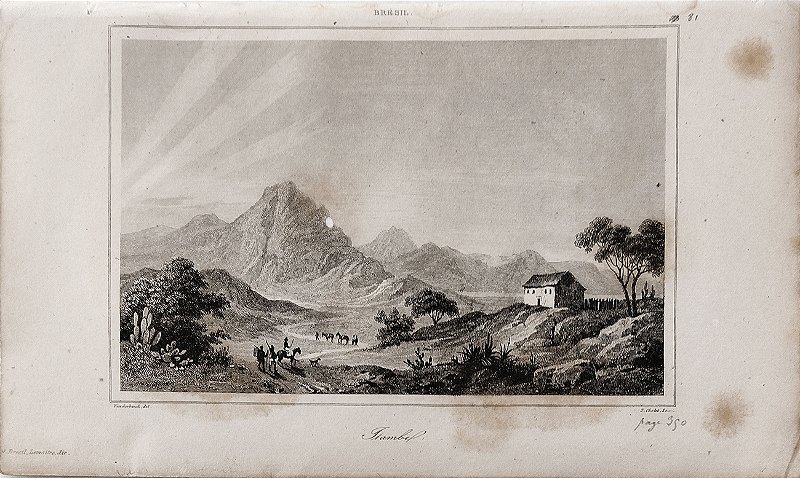 Brasil Império - Minas Gerais – Vanderburch - Gravura original de 1837 titulada Itambé  - 240423