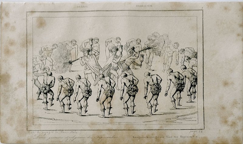 Brasil Império - Índios - Gravura de 1837 titulada Dança Guerreira e Religiosa dos Tupinambas - 040423