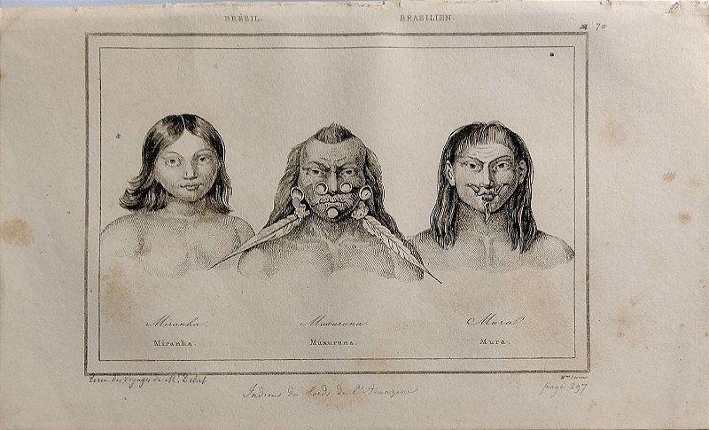 Brasil Império - Amazonas - Índios - Gravura de 1837 titulada Miranha, Muxuruna e Mura - 040423