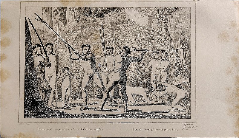 Brasil Império - Índios - Gravura de 1837 titulada Combate Singular Dos Botocudos - 040423