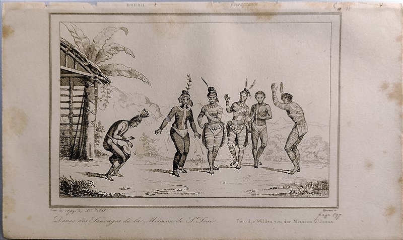 Brasil Império - Curitiba, Paraná - Gravura de 1837 titulada Dança dos Selvagens da Missão de São José - 040423