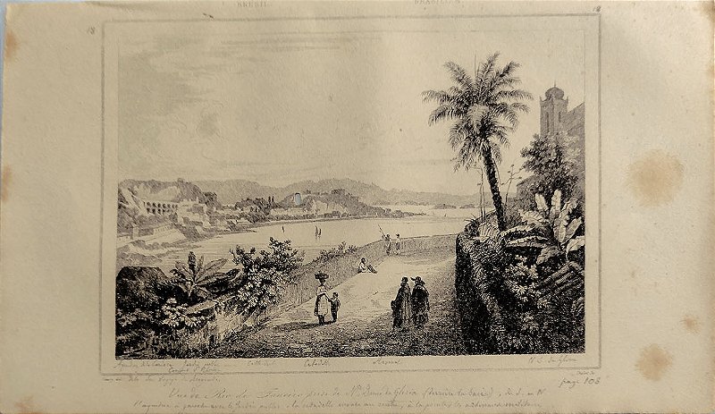 Brasil Império - Rio de Janeiro - Gravura de 1837 titulada  'Rio de Janeiro' e, a lápis, a partir da Igreja da Glória - 040423