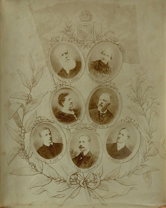 Família Imperial - Dom Pedro - Rara Fotografia Albúmen do Século XIX, Medalhões com D. Pedro, Dna. Teresa Cristina e Outros