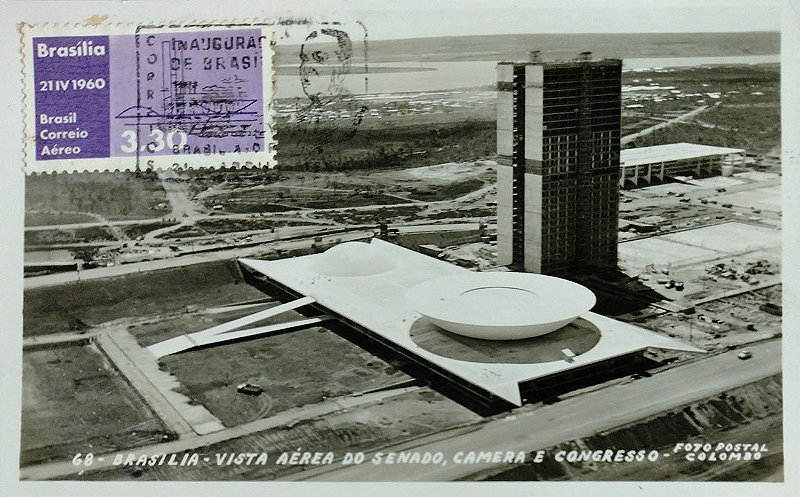 Brasília - Senado, Câmara e Congresso com Selo e Carimbo da Inauguração - Cartão Postal Antigo Original