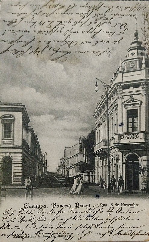 Paraná - Curitiba, Rua 15 de Novembro - Cartão Postal Antigo Original, Circulado em 1906