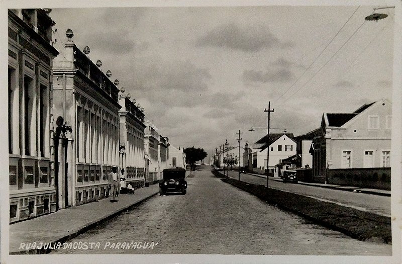 Paraná - Paranaguá, Rua Julia da Costa - Cartão Postal Antigo Original, Circulado 1937
