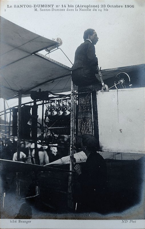 Santos Dumont  no Cesto do 14-Bis em 1906 - Raro Cartão Postal Antigo Original
