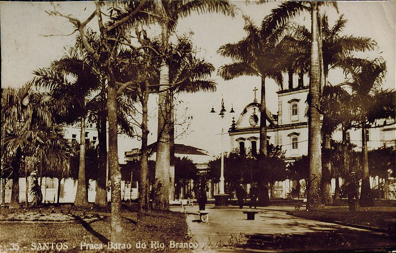 Santos - São Paulo - Praça Barão do Rio Branco - Cartão Postal Antigo Original, Circulado