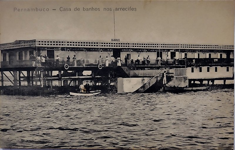 Pernambuco - Recife, Casa de Banhos nos Arrecifes - Cartão Postal Antigo Original, 1911