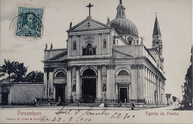 Pernambuco - Recife, Igreja da Penha - Cartão Postal Antigo Circulado em 1910