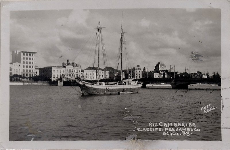 Pernambuco - Recife, Barco no Rio Capiberibe - Cartão Postal Fotográfico Antigo 1937