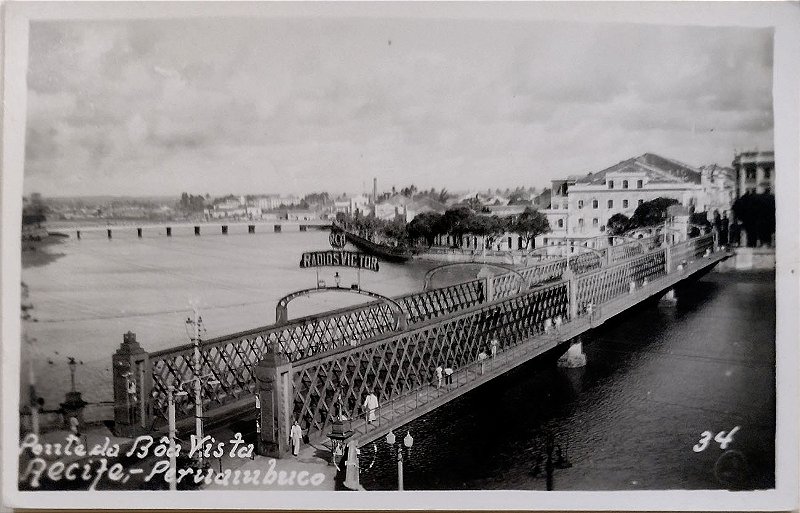 Pernambuco - Recife, Ponte da Boa Vista, Cartão Postal Fotográfico Antigo