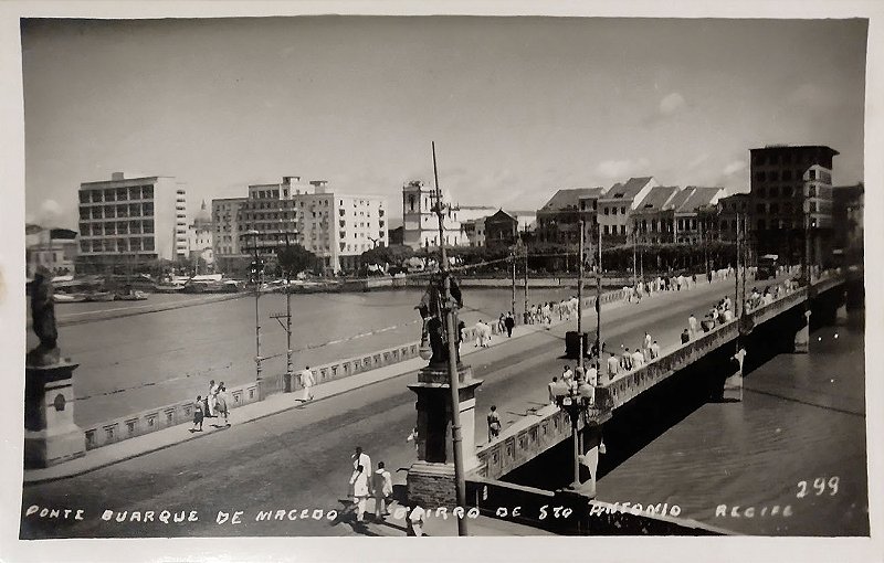 Pernambuco - Recife, Ponte Buarque de Macedo e Bairro Sto Antonio, Cartão Postal Fotográfico Antigo