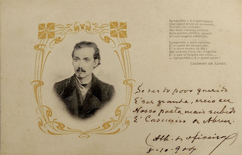 Casimiro de Abreu - Homenagem Assinada por Alberto de Oliveira da Academia Brasileira de Letras - Cartão Postal antigo original de 1904