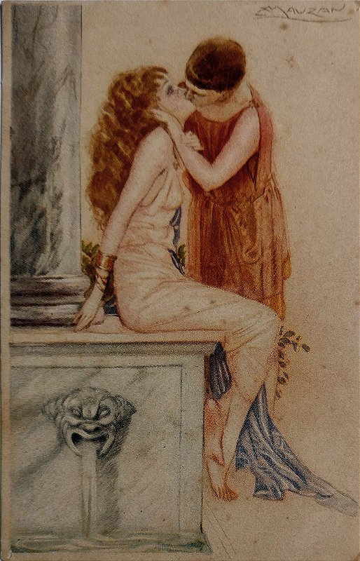 Cartão Postal Antigo Ilustrado por Mauzan, Casal, Série Os Amantes