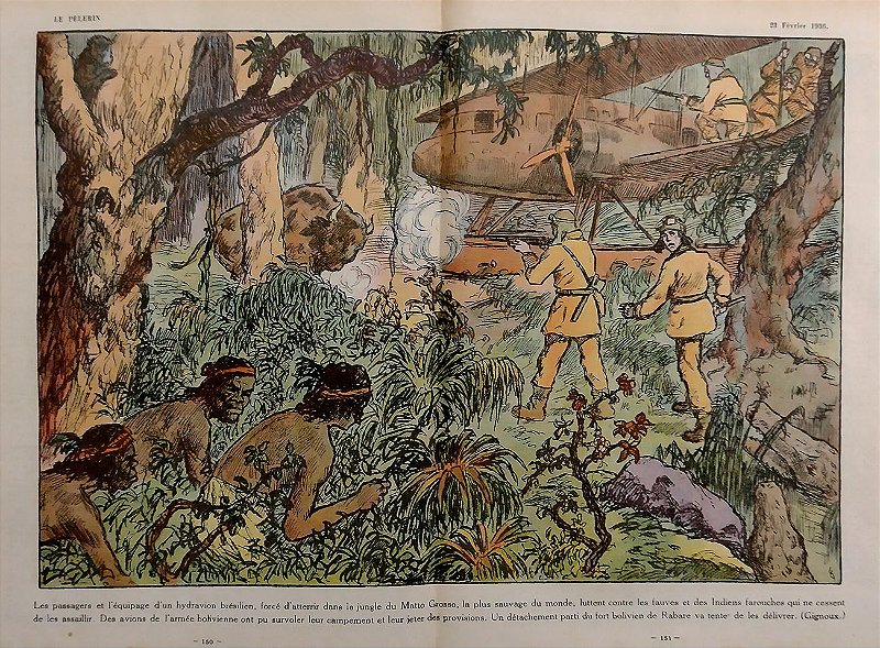 Mato Grosso - Gravura em Publicação de 1936 s/ Queda de Hidroavião na "Floresta de Mato Grosso, A Mais Selvagem do Mundo"