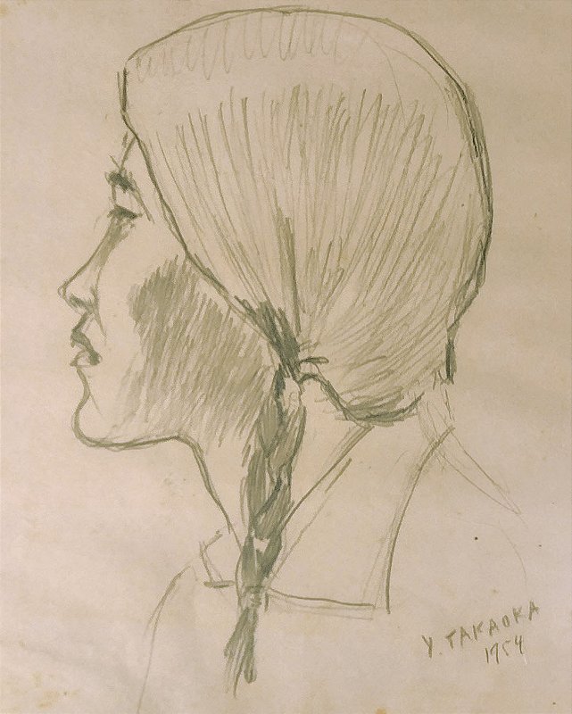 Yoshiya Takaoka - Desenho, Cabeça de Indio, Assinado e Datado 1954