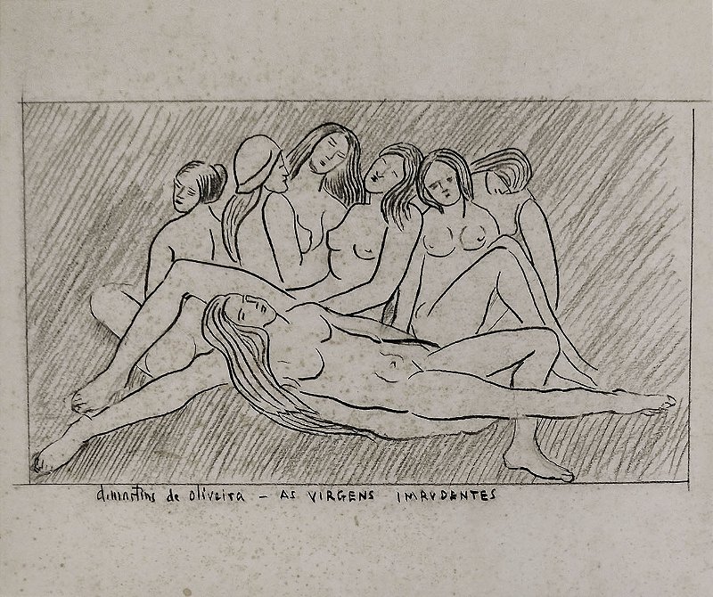 D. Martins de Oliveira - "As Virgens Imprudentes II", Desenho Original sobre Cartão, Assinado