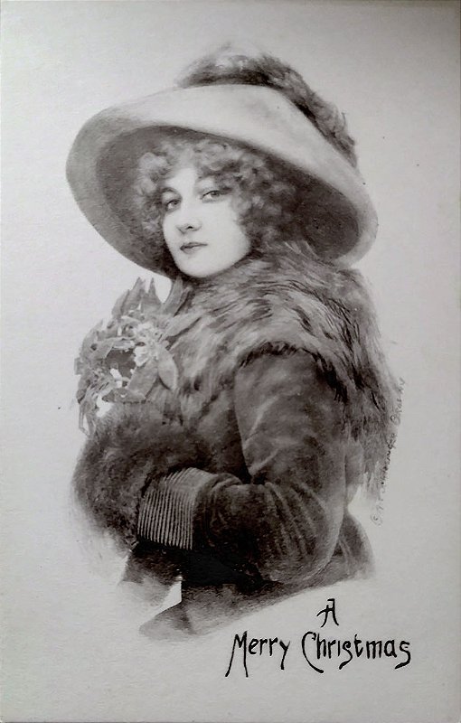Postal Ilustrado, Mulher Elegante com Chapéu - Cartão Antigo de 1912, Não Circulado
