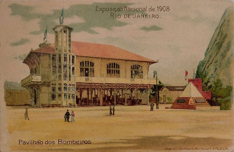 Rio de Janeiro - Exposição Nacional de 1908 - Pavilhão dos Bombeiros - Cromolitografia  Cartão Postal Antigo Original, Não Circulado