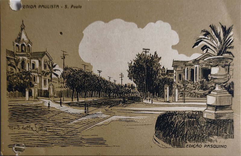 São Paulo - Casarões na Av. Paulista - Cartão Postal Antigo Original, Não Circulado