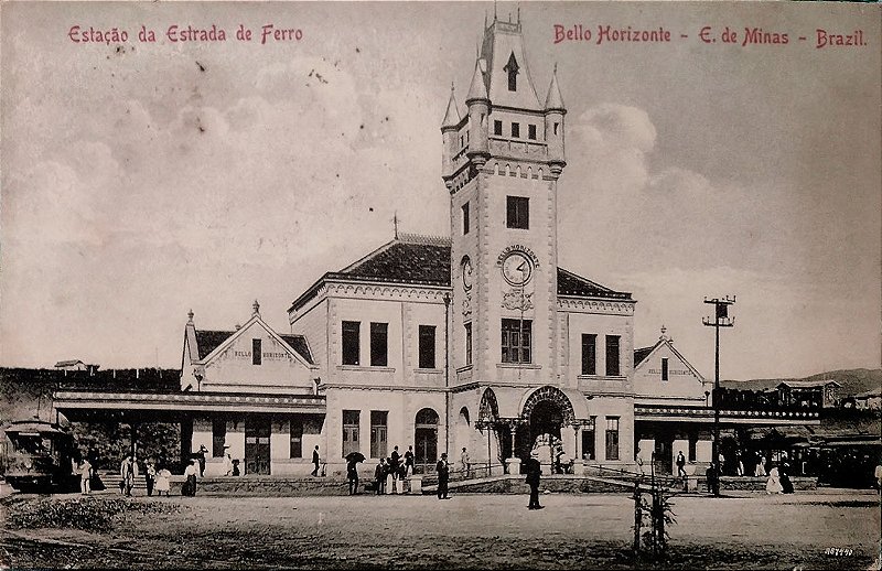 Belo Horizonte, MG - Estação da Estrada de Ferro, Trem - Cartão Postal Antigo Original, Circulado em 1908