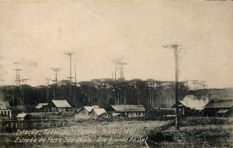 Paraná- Estação Rebouças da Estrada de Ferro São Paulo - RS - Cartão Postal Antigo Original, Circulado 1919