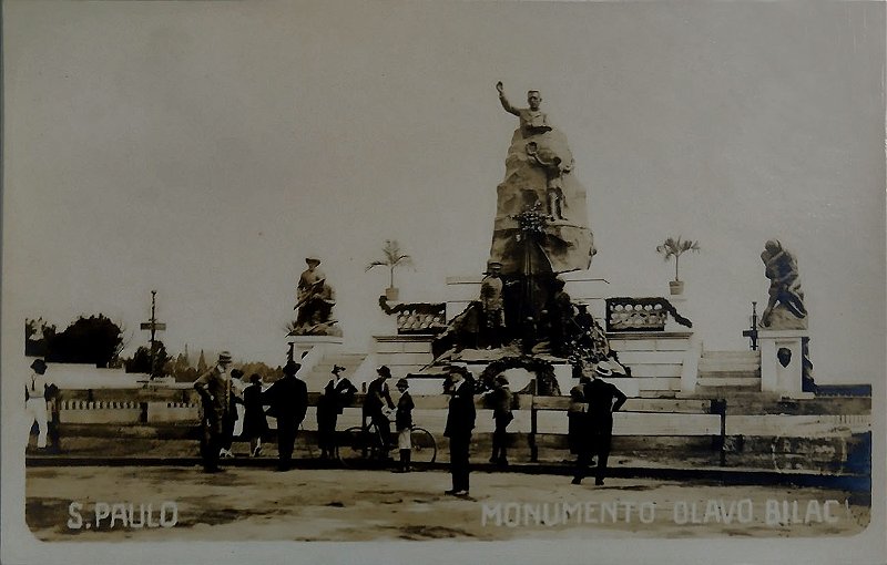 São Paulo - Av. Paulista (J) - Monumento a Olavo Bilac i1923 - Prugner - Postal Antigo Original