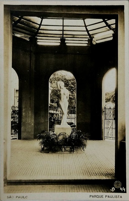 São Paulo - Av. Paulista (J) - Trianon com Escultura “Aretusa”, Postal Antigo Original, Não Circulado