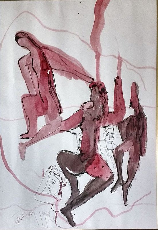 Gregory Fink - Quadro, Pintura em Técnica Mista - Aquarela e Nanquim - Assinado, 1986
