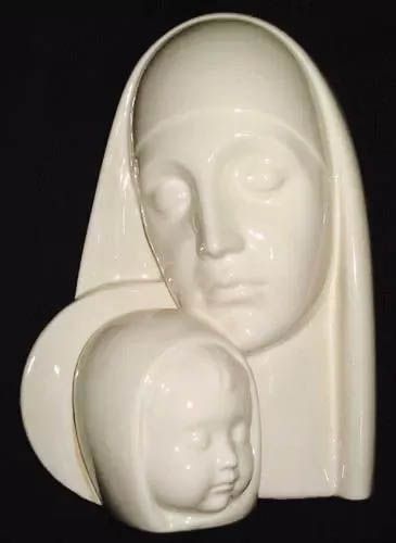 Arte Sacra, Imagem em Cerâmica no Estilo Art Decô - Virgem Maria E Menino Jesus