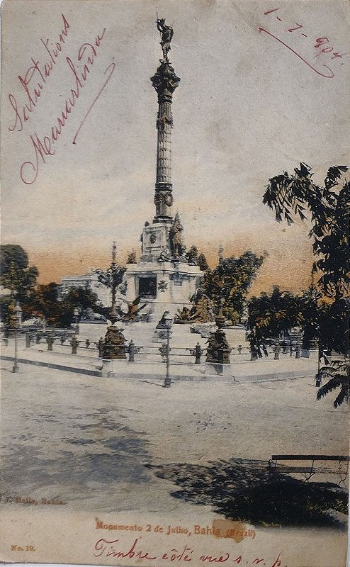 Bahia - Monumento 2 de Julho - Cartão Postal Antigo Original, Circulado 1904