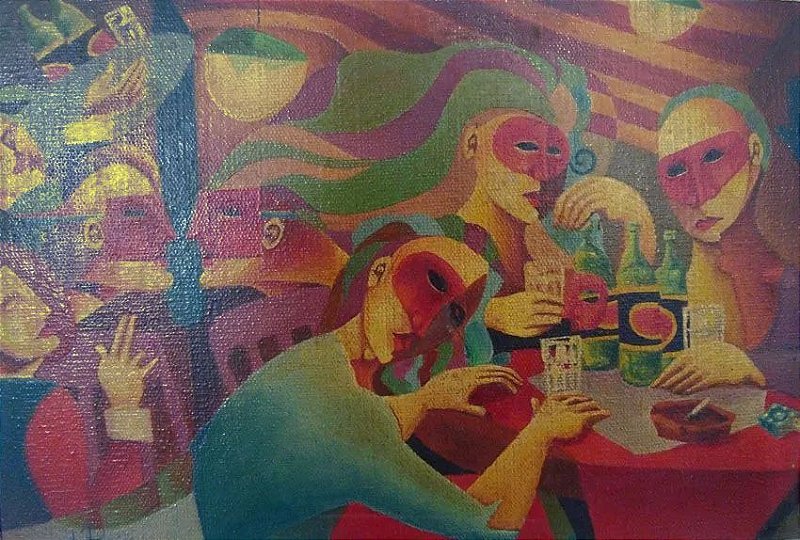 Lu Parreira - Quadro Pintura Óleo Sobre Tela,  Assinado, Noturno Nº 1 Para Cerveja e Conversa