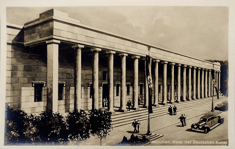 II Guerra - Munique - Casa da Arte Alemã Bandeira Nazista - Cartão Postal Antigo Original