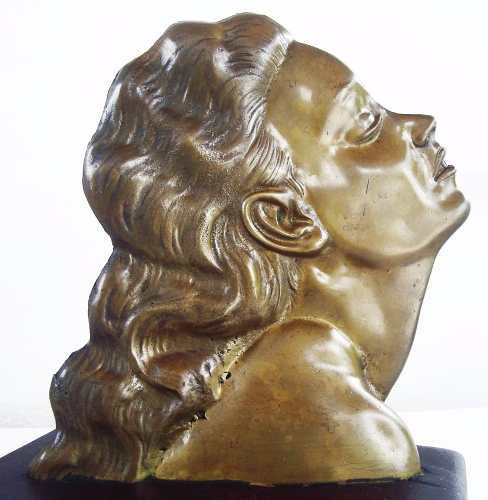 Escultura Retro Em Bronze - Rosto De Mulher