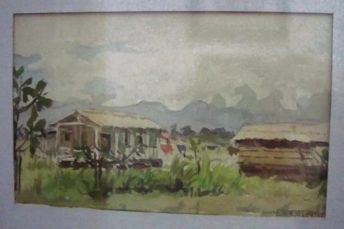 E. Frioli - Quadro Aquarela Sobre papel, Assinado,  Cena Rural