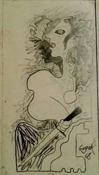 Guyer Salles - Desenho A Lápis Sobre Cartão, Assinado, 1968