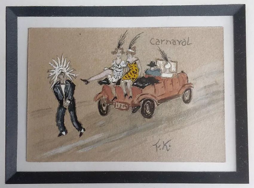 Franz Kohout - Carnaval - Pintura sobre Cartão, Emoldurado