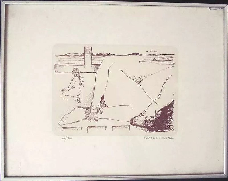 Ferenc Kiss - Gravura Assinada, Corpo Feminino, 1974 , com Moldura