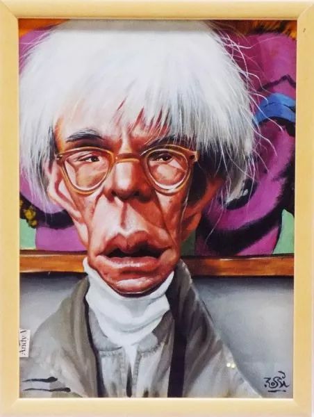 Rossi - Quadro, Pintura Técnica Mista, Caricatura de Andy Warhol, Assinada, Emoldurada