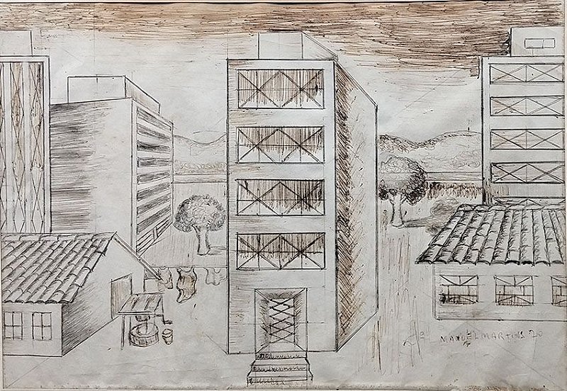 Manoel Martins - Quadro, Desenho A Nanquim, Original de 1970, Emoldurado