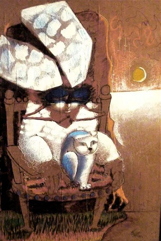 Helenos - Gato,  Quadro, Pintura Estilo Vinil Colado sobre Eucatex, Assinada, de 1975